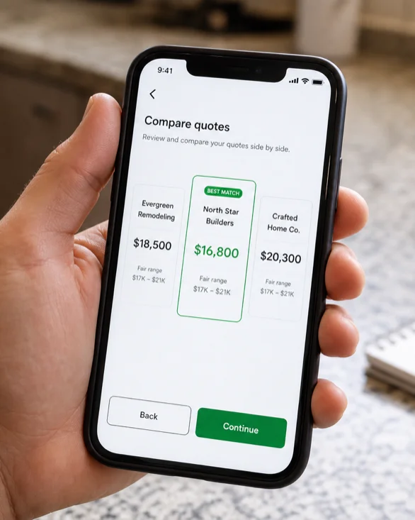 Comparing contractor quotes side by side in the CribbFam app
